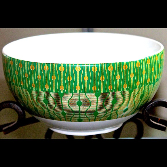 222 FIFTH THERORIE GREEN SOUP CEREAL BOWL GREEN WITH METALLIC GOLD - Picture 2 of 4